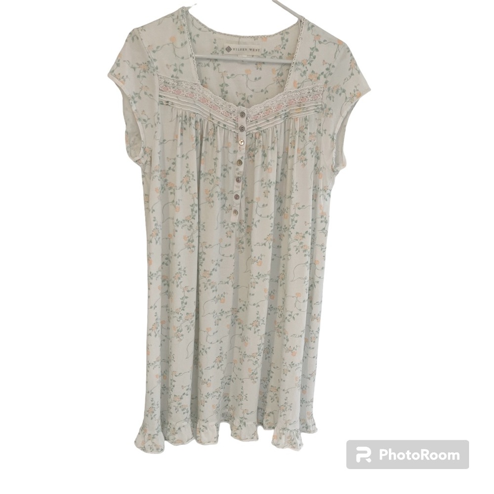Eileen West Women’s Cap Sleeve Sleepwear Short Gown Floral Size Medium